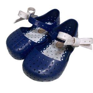 Mini Melissa Navy Mary Jane Sandals Toddler Little Girls Sz 5 White Snap On Bow‎